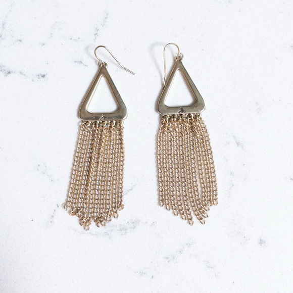 Sam Edelman Gold Tone Triangle Mod Chandelier Dangle Earrings - Picture 2 of 5